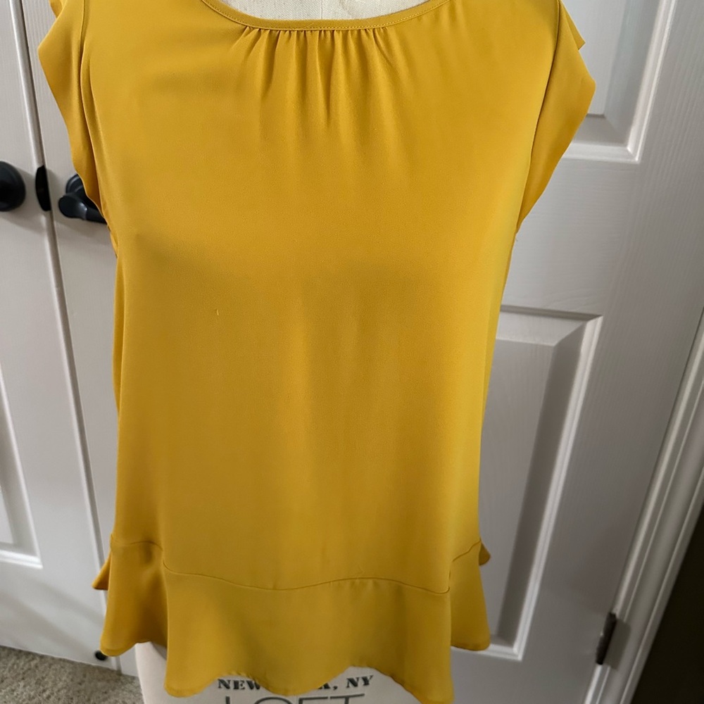 LOFT Yellow Ruffled Cap Sleeve Blouse
